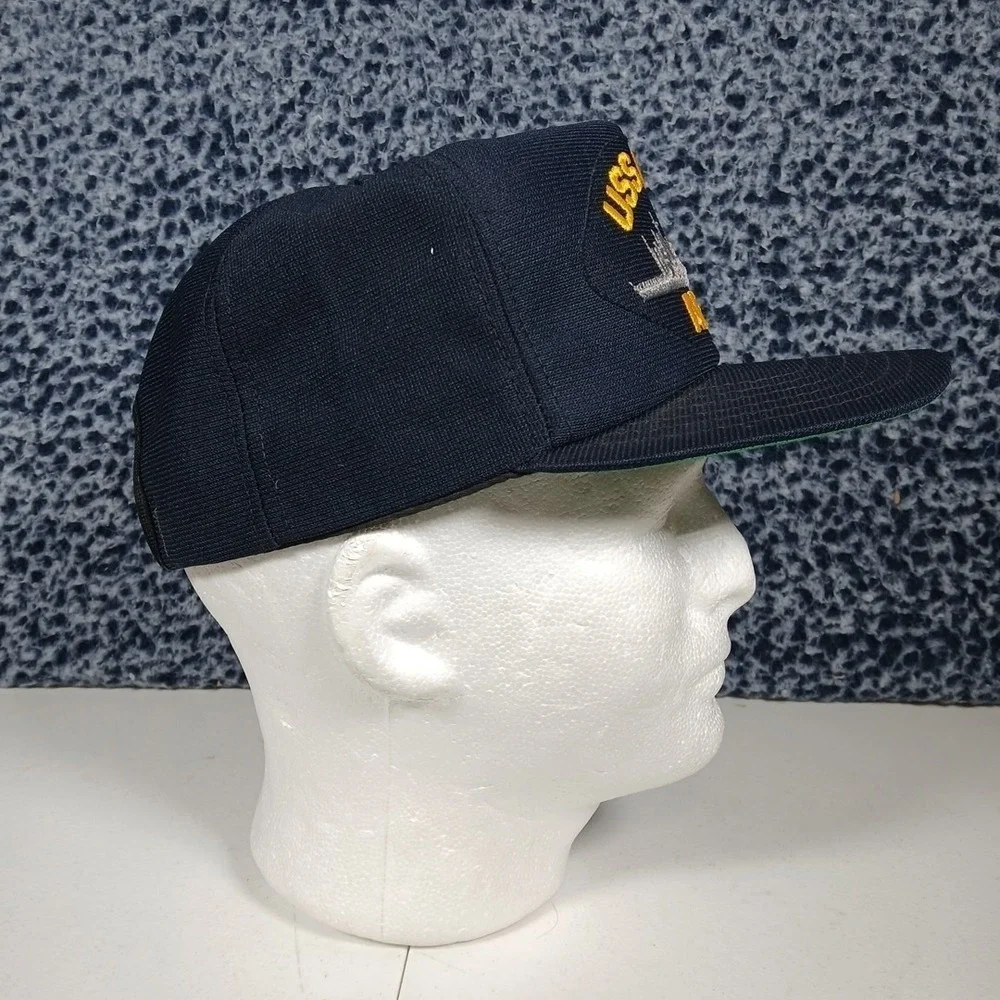 Vintage USS Flint AE-32 Navy Blue Snapback Hat Military Made in USA